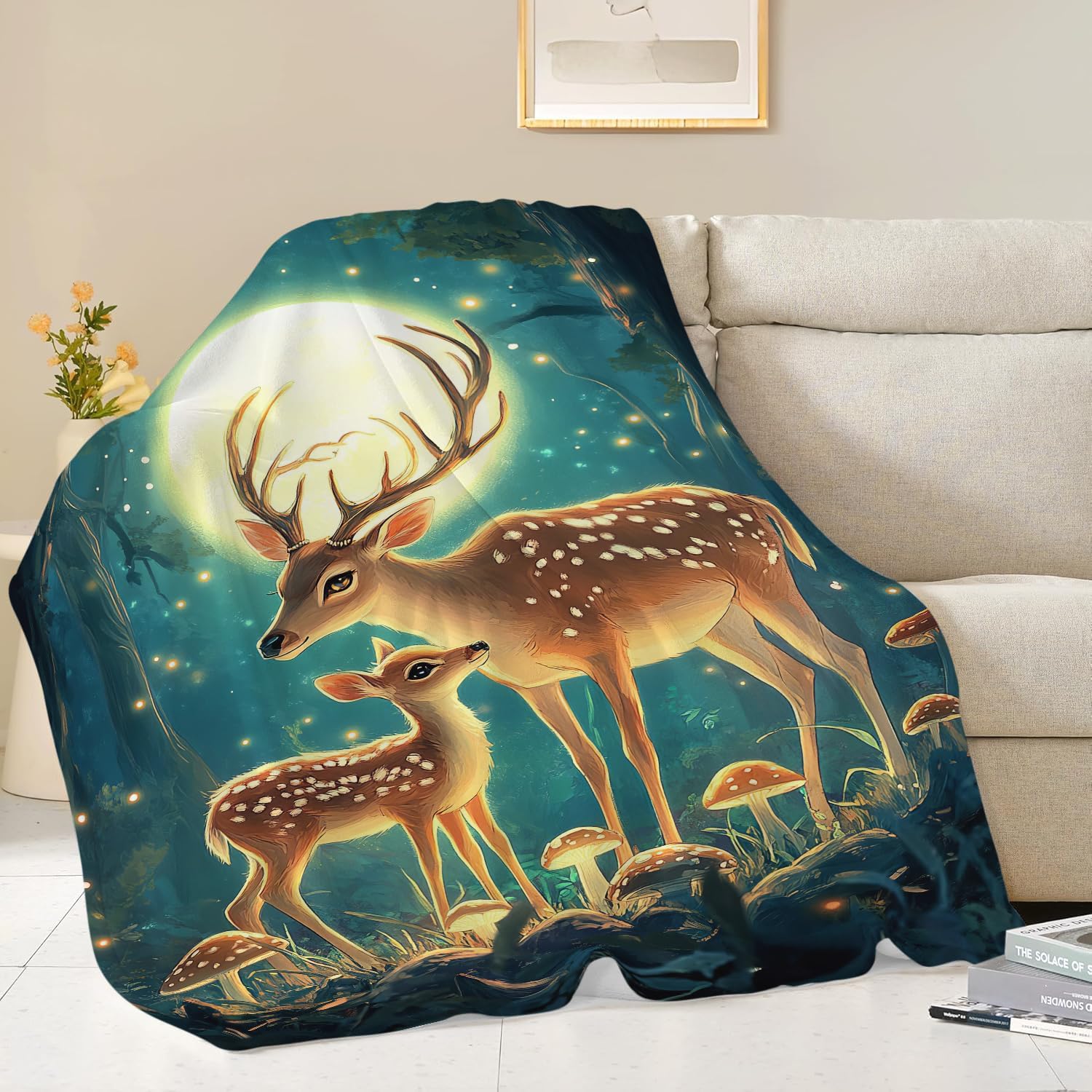 Deer Blanket Cute Deer Elk Throw Blanket Gifts for Girls Women Kids Boys Adults Men Super Soft Cozy Plush Fluffy Fuzzy Fleece Blanket Home Decor 50''X60''