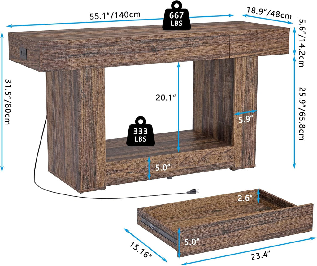 55–75 Gallon Aquarium Stand, Heavy Duty Fish Tank Stand for Turtle, Reptile & Amphibians, MDF Board Tabletop with Drawer & Power Outlet, Reinforced Metal Tube Frame for Terrariums,Rustic Brown