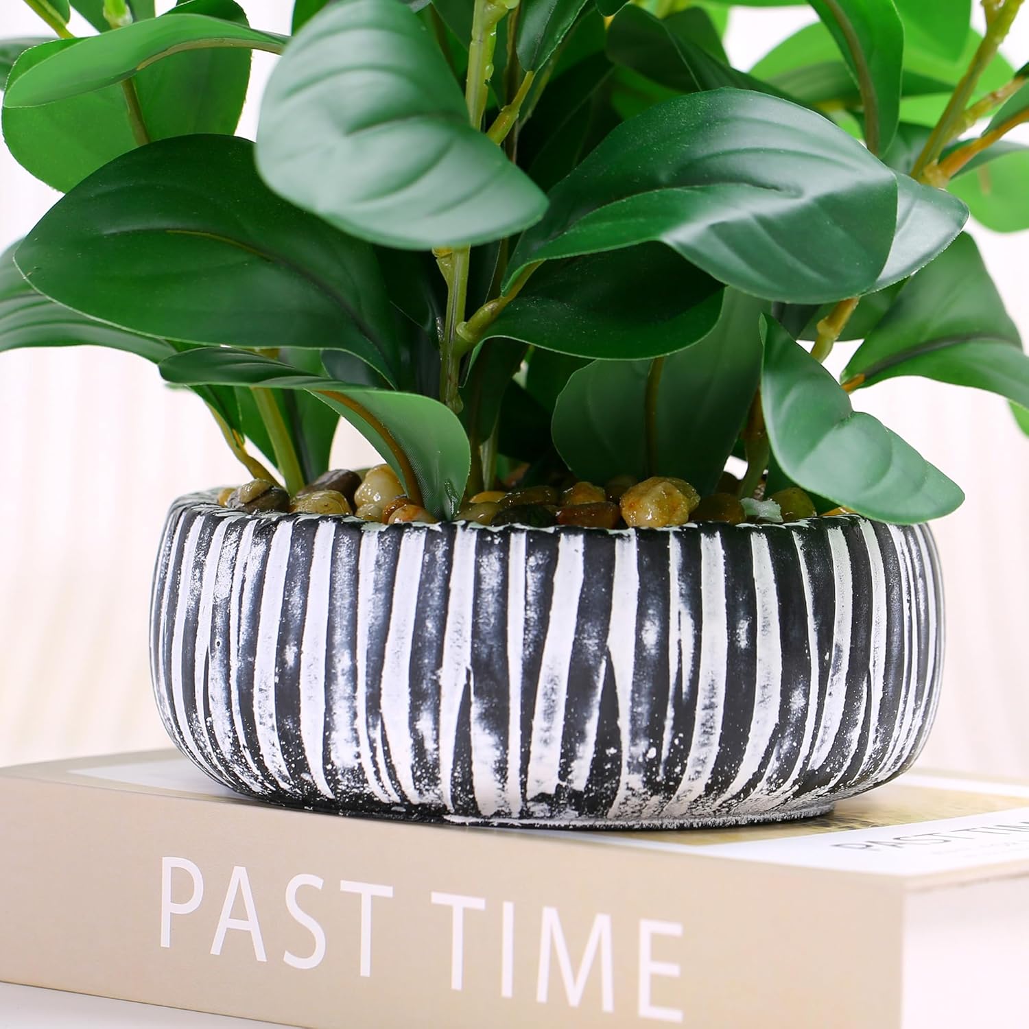 NASAMA Artificial Plants Decor Greenery Potted Fake Plant with Rustic Black Clay Planter for Restaurant Bathroom Bedroom Kitchen Office Table Desk Decor (Height 13")