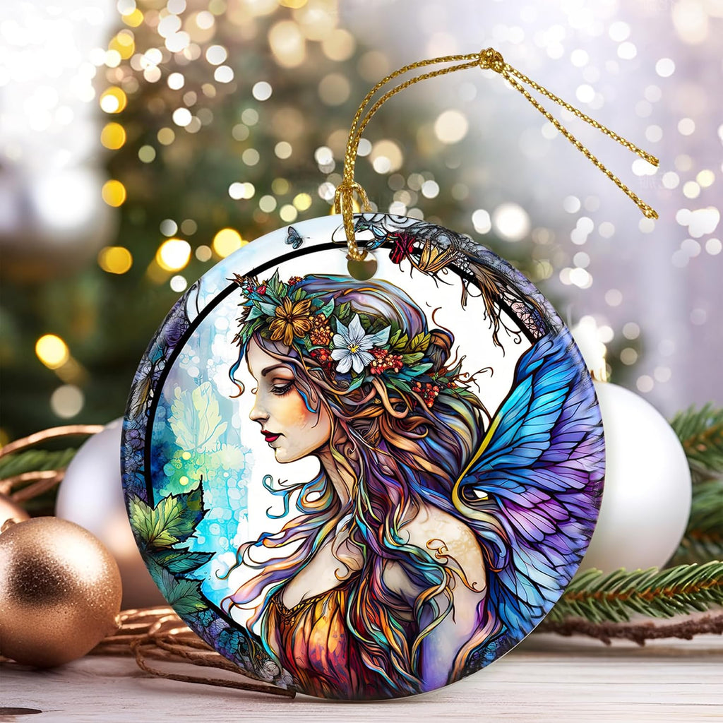 Colorful Ceramic Fairy Christmas Ornament, Fairy Ornaments for Christmas Tree, Holiday Decorations, Christmas Decor, Fairy Gifts, Fairy Lovers, Christmas Ornament Gift Ideas - Pattern B