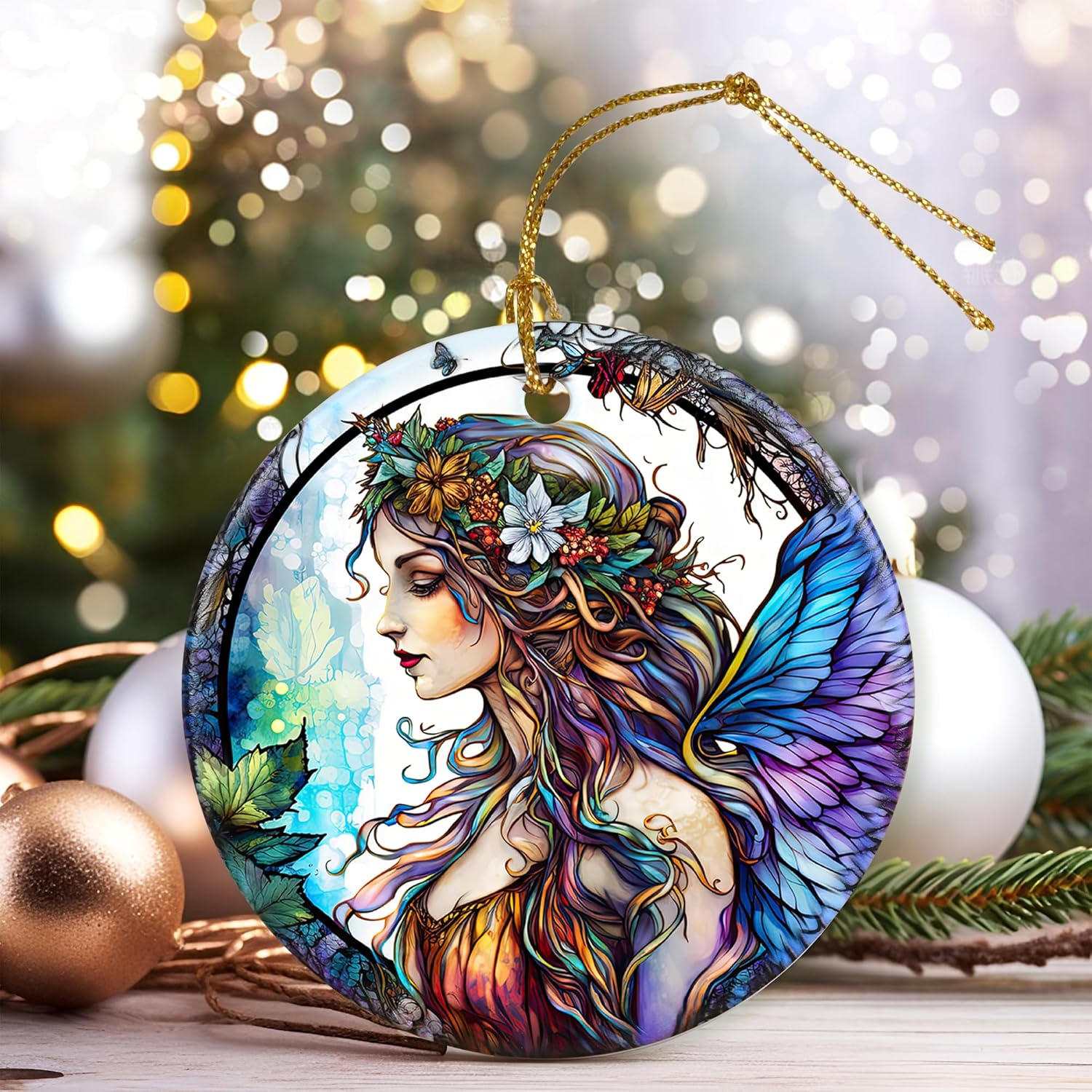 Colorful Ceramic Fairy Christmas Ornament, Fairy Ornaments for Christmas Tree, Holiday Decorations, Christmas Decor, Fairy Gifts, Fairy Lovers, Christmas Ornament Gift Ideas - Pattern B