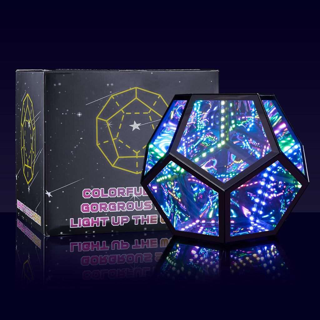 Large Infinity Dodecahedron Gaming Light, Cool RGBW Led Desk Table Lamp Light for Bedroom Gaming Room Decor, Unique Colorful Mood Changing Ambient Lighting Adult Birthday Christmas Gift Decorations