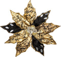 Hollyone 3PCS Poinsettia Christmas Flowers Artificial 11" Large Black and Gold Glitter Poinsettia Flower Christmas Tree Ornaments Floral Picks for Tree Wreath Garland Vase Table Centerpiece Home Decor