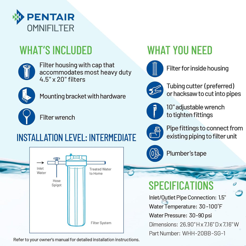 Pentair OMNIFilter Whole Home 20" Heavy-Duty Big Blue Water Filtration System with Pressure Relief, Black/Blue