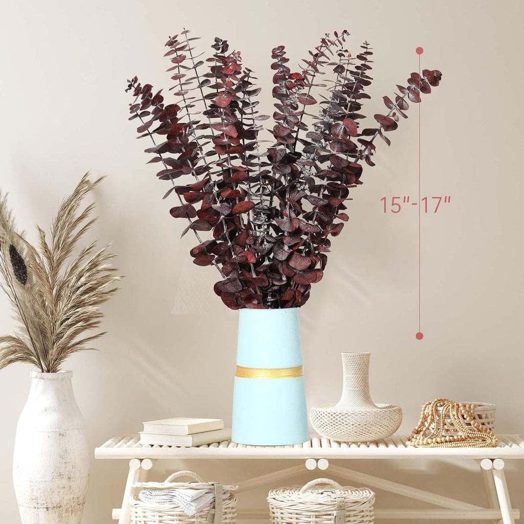 20 Pcs Dried Eucalyptus Stems, 17'' Natural Real Live Red Eucalyptus Leaves Branches Hanging Shower, Preserved Dried Plants for SPA Home Fragrance Bathroom Table Vase Decor