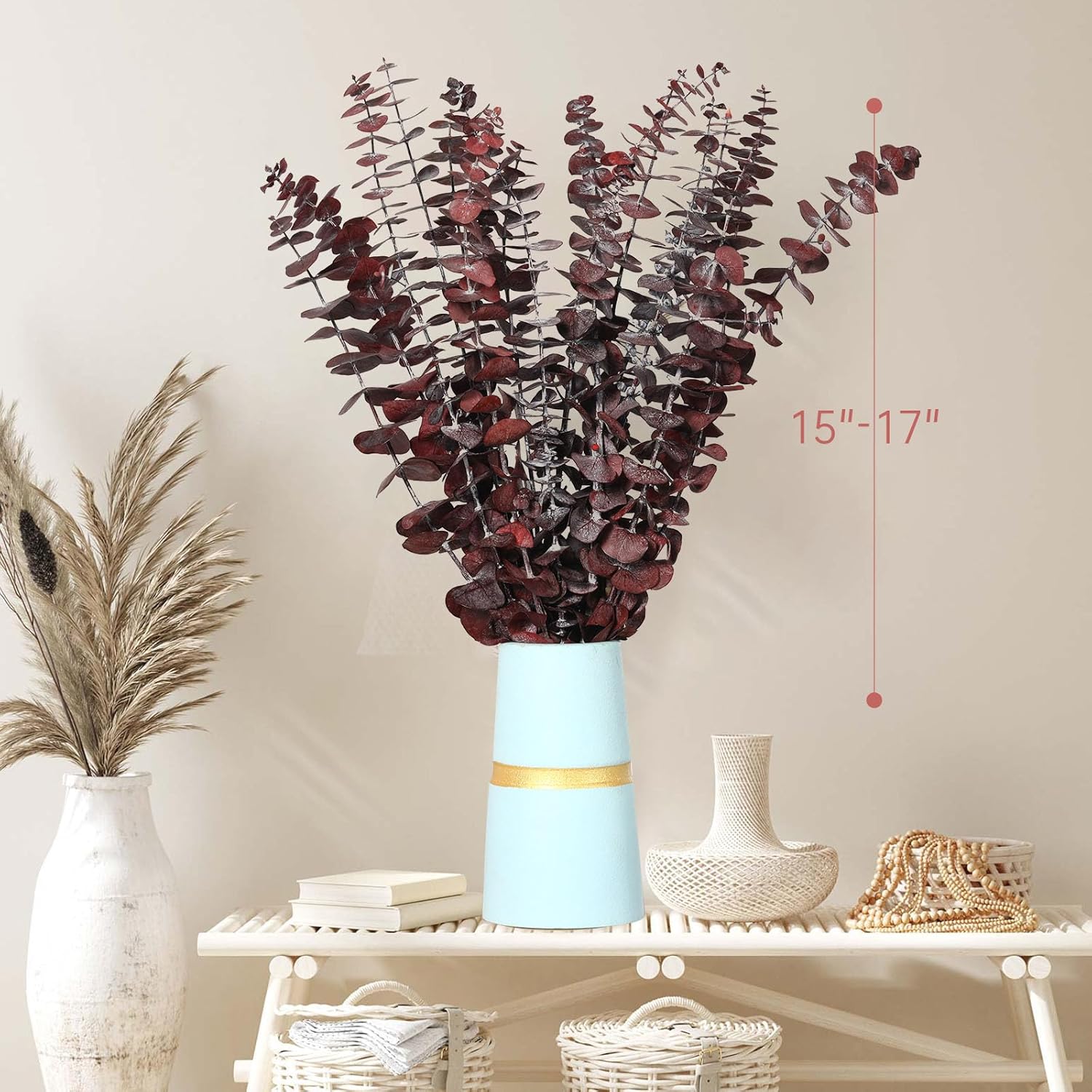 20 Pcs Dried Eucalyptus Stems, 17'' Natural Real Live Red Eucalyptus Leaves Branches Hanging Shower, Preserved Dried Plants for SPA Home Fragrance Bathroom Table Vase Decor