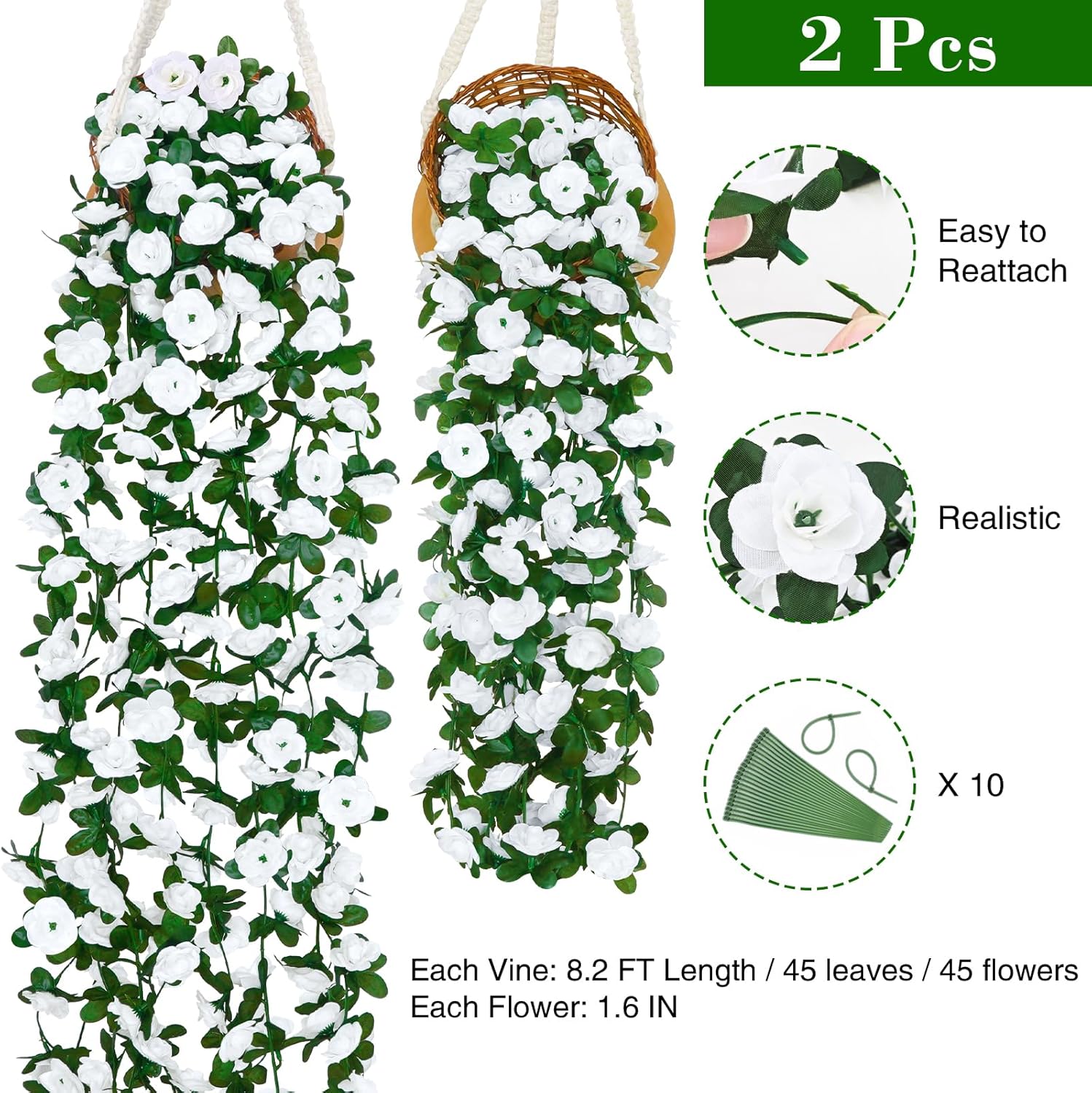 BLEUM CADE 2Pcs 16.4Ft Flower Garland Artificial Rose Vines for Bedroom, Cute Fake Hanging Flower Vines Floral Garland Decorations for Wedding Party Wall Room Decor Aesthetic