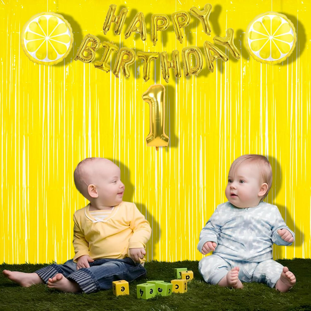BRAVESHINE Foil Fringe Curtain Backdrop - 2 Pack Yellow Tinsel Photo Booth Backdrop Party Streamers for Easter, Birthdays, Christmas, Lemon, Pineapples, Kids' Party Decorations