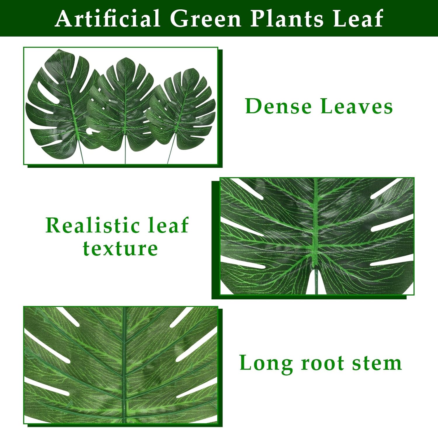 KIMOBER 24PCS Artificial Palm Leaves,Mixed Size Green Faux Tropical Monstera Leaves Realistic Artificial Plants Leaf for Home Hawaiian Luau Party Jungle Beach Decorations