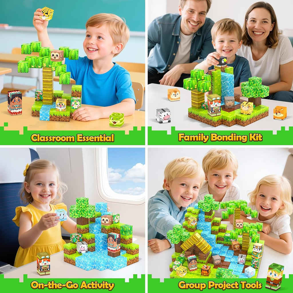 150 Magnetic Blocks – Mine Magnet Game Building Craft, STEM Constructions Toy, Jungle Adventure, Sensory Stacking Cubes Kids Toys, Christmas Birthday Gifts for Boys Girls Age 3-5, 5-7, 4-8, 8-12