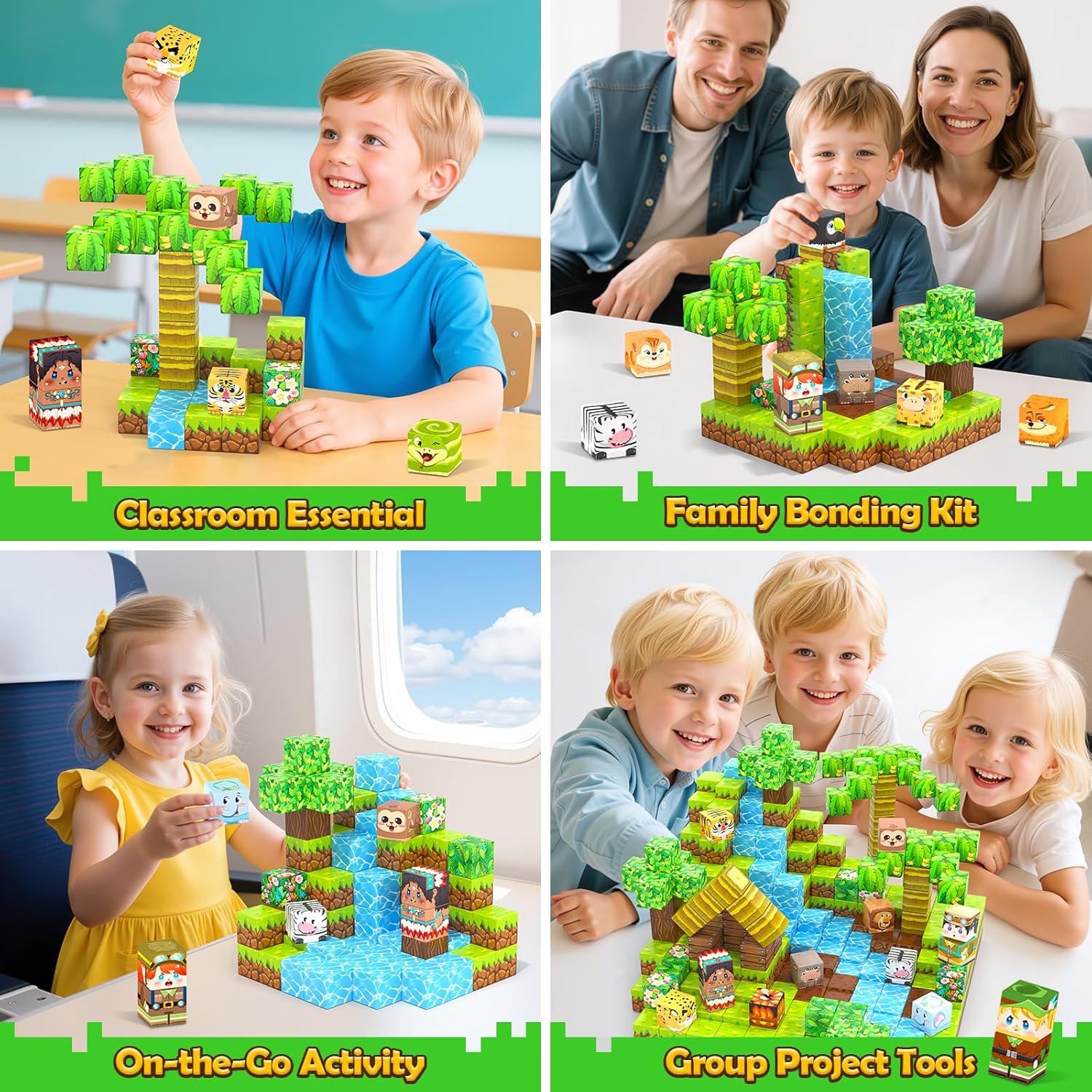 150 Magnetic Blocks – Mine Magnet Game Building Craft, STEM Constructions Toy, Jungle Adventure, Sensory Stacking Cubes Kids Toys, Christmas Birthday Gifts for Boys Girls Age 3-5, 5-7, 4-8, 8-12