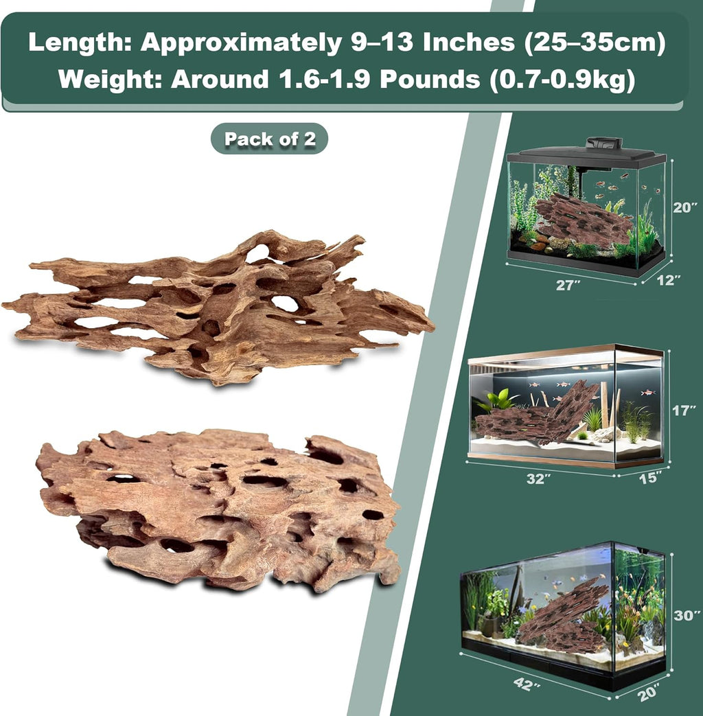 Natural Wood Driftwood for Aquarium Fish Tank Decor,Assorted Driftwood Trunk Branch for Reptile Tank Decor (SHP-XM Driftwood (9 to13 Inch)-Pack of 2)