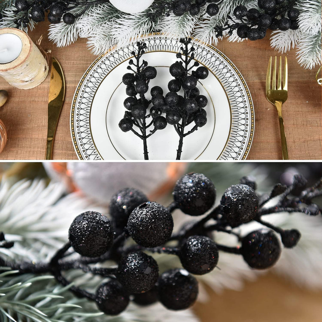 Red Berries, 14 Pack Artificial Berry Stems for Christmas Tree Decorations, Crafts, Holiday and Home Decor, 7.9 Inches (Black) …