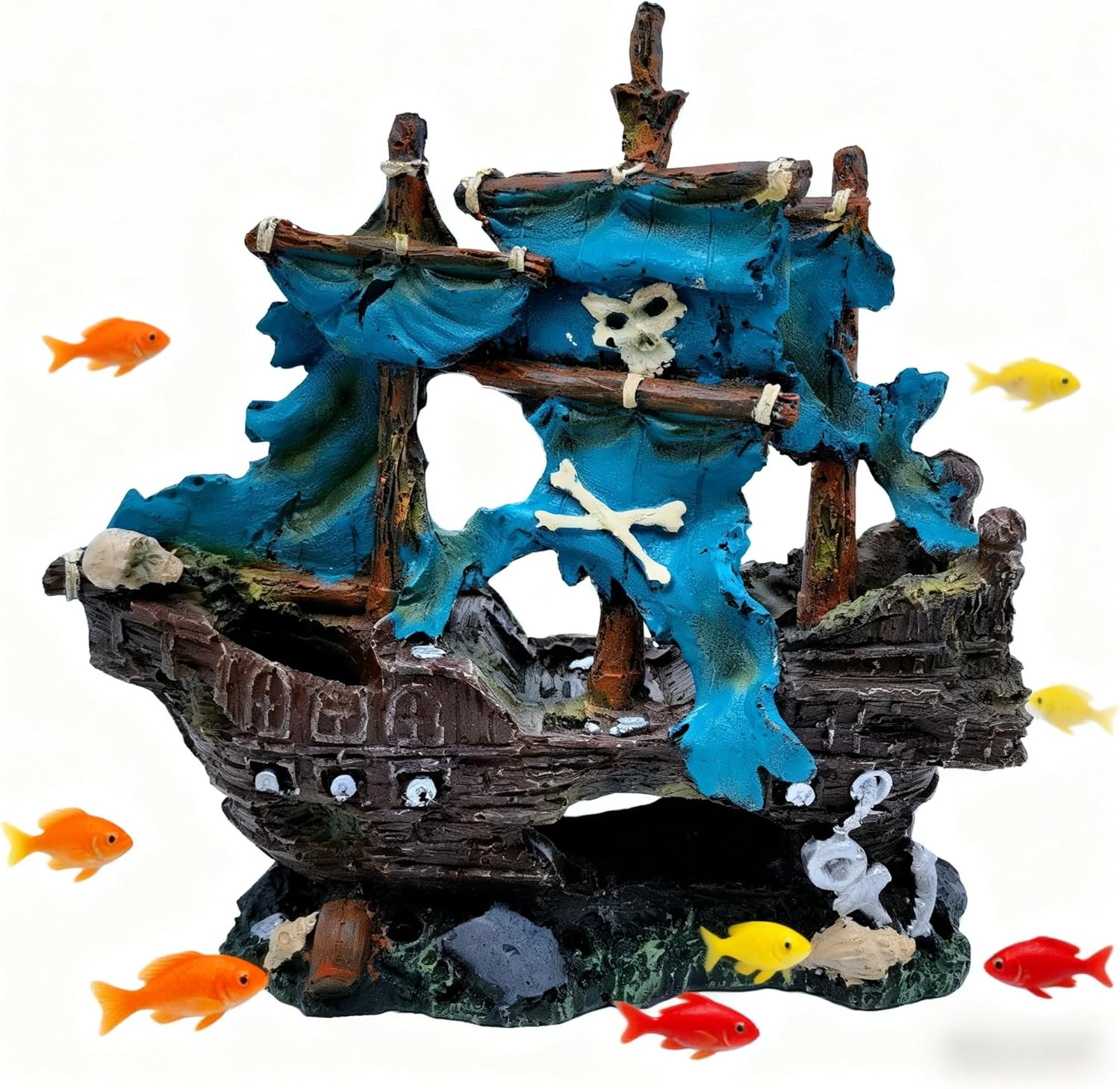 Blue Pirate Shipwreck Decoration for Aquariums, Fish Tank Ornaments, Fish Tank Hiding Place