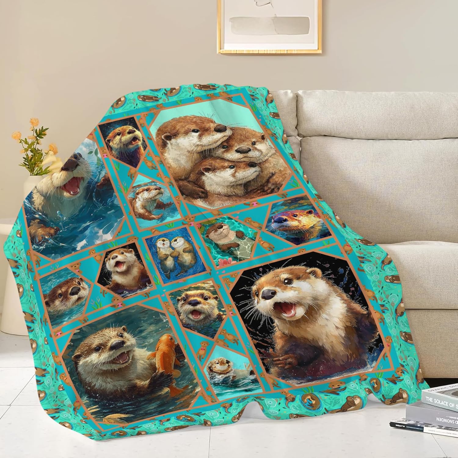 Otter Throw Blanket Otter Stuff Gifts for Kids Girls Boys Adults Women Men Soft Cozy Warm Plush Fluffy Fuzzy Fleece Blanket Decor 60''X80''