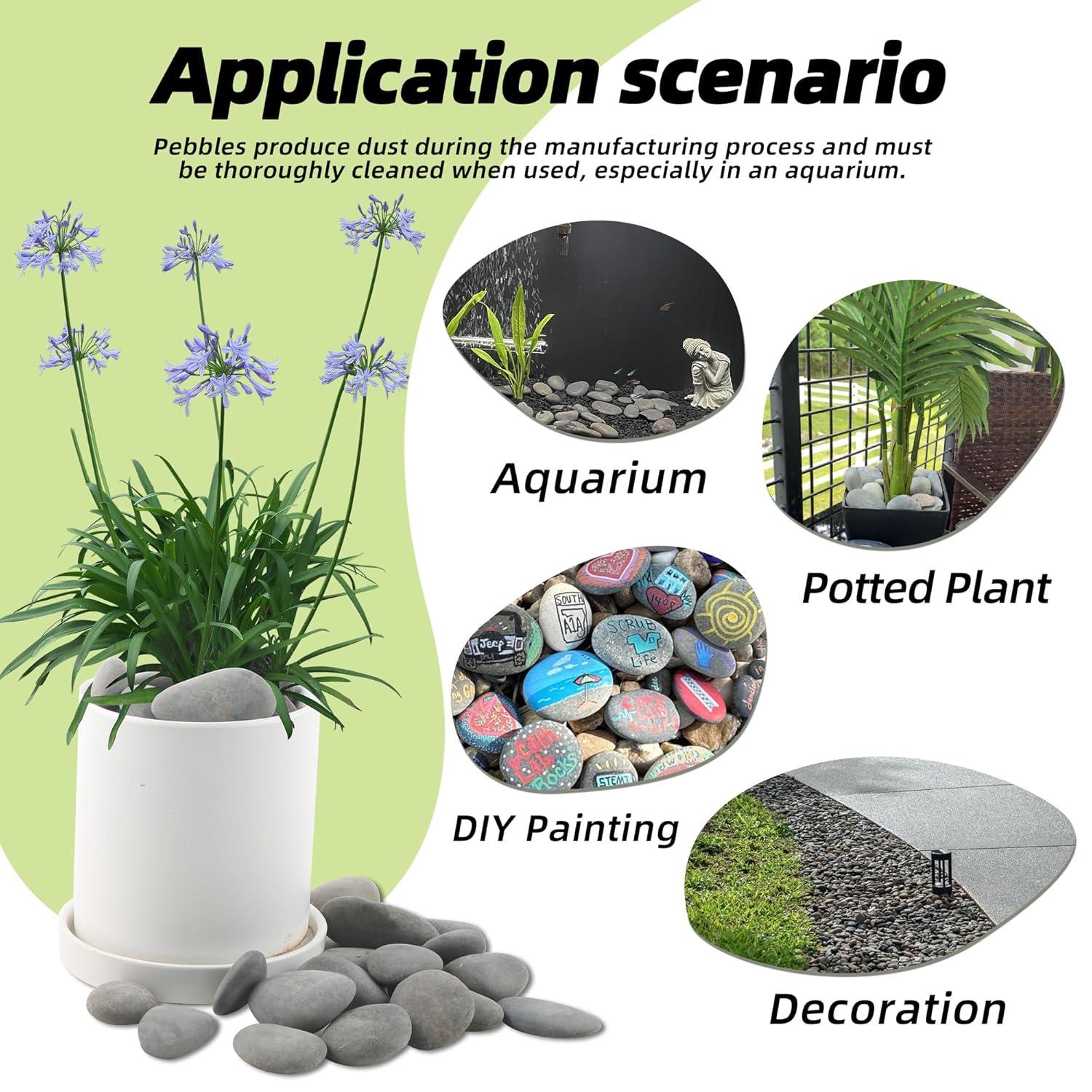 18LB River Rocks,Mexican Beach Pebbles for Plants,Potting,Garden Landscape Stone Paving Stone Grey 1Inch - 2Inch