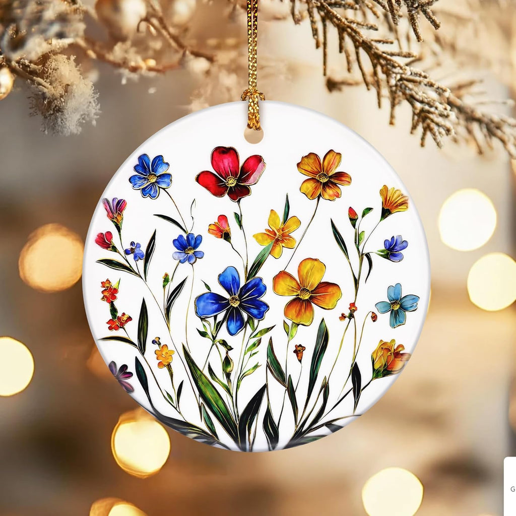 Christmas Ornaments, Dodosky 2.8in Ceramic Wildflower Ornament, Xmas Decor, Christmas Tree Ornaments, Xmas Decorations for Tree, Holiday Ornament, Flower Themed Gifts, Gifts for Women, Plant Lovers