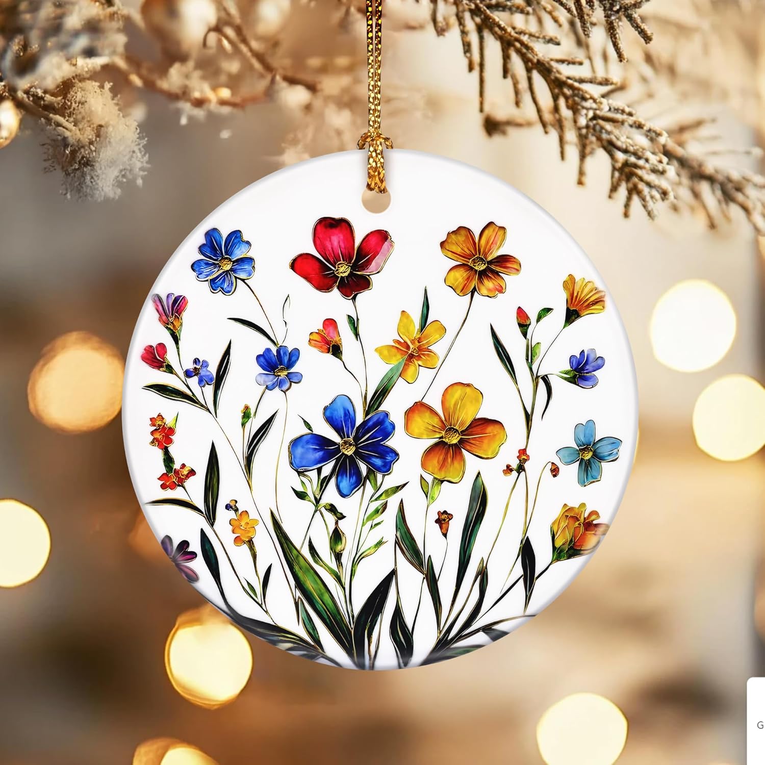 Christmas Ornaments, Dodosky 2.8in Ceramic Wildflower Ornament, Xmas Decor, Christmas Tree Ornaments, Xmas Decorations for Tree, Holiday Ornament, Flower Themed Gifts, Gifts for Women, Plant Lovers