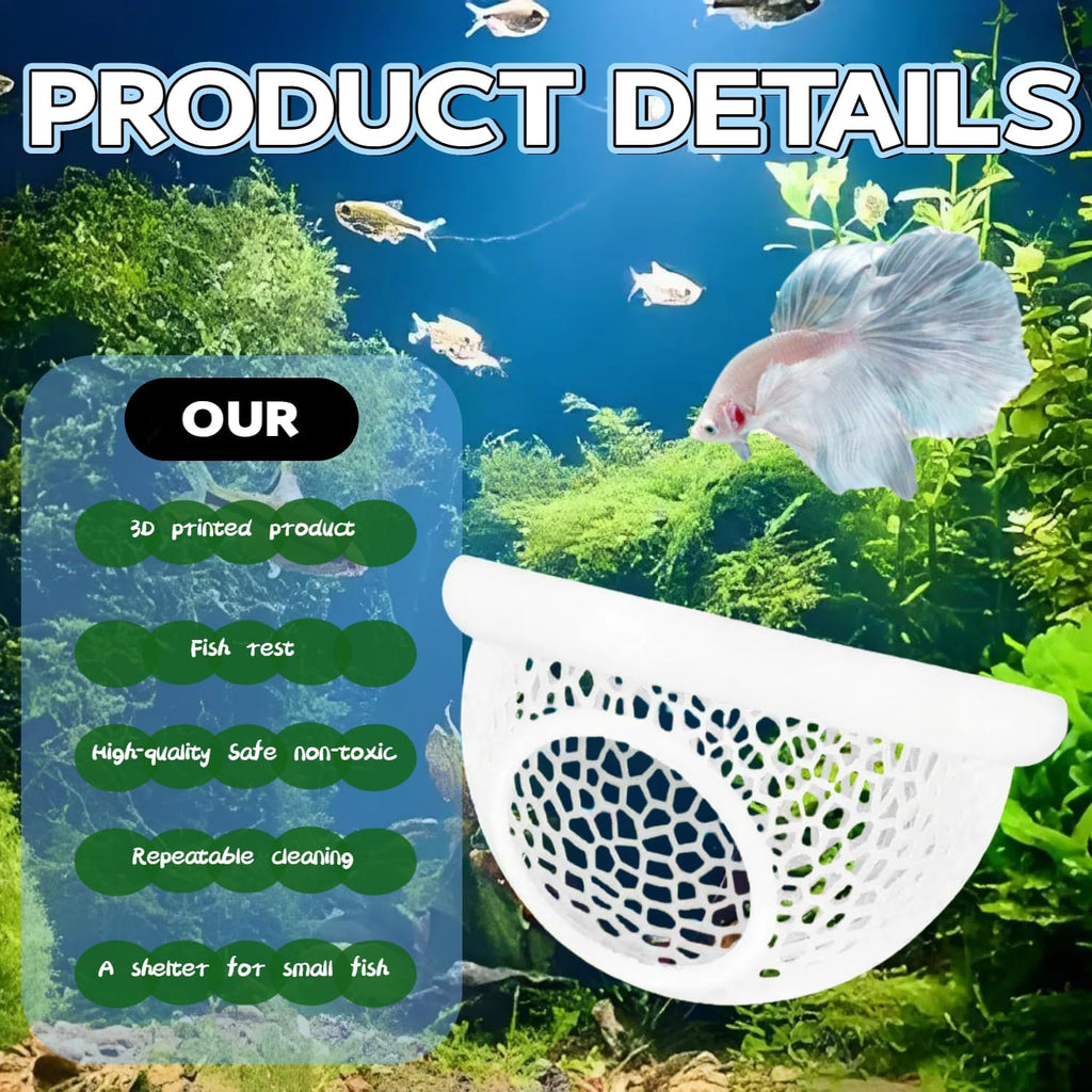 Floating Betta Hide & Shrimp Tank Accessories: 3D Printed Aquarium Decor, Multi-Functional Betta Hammock and Feeding Ring, Stress-Free Resting Spot for Small Fish Tank,Small White