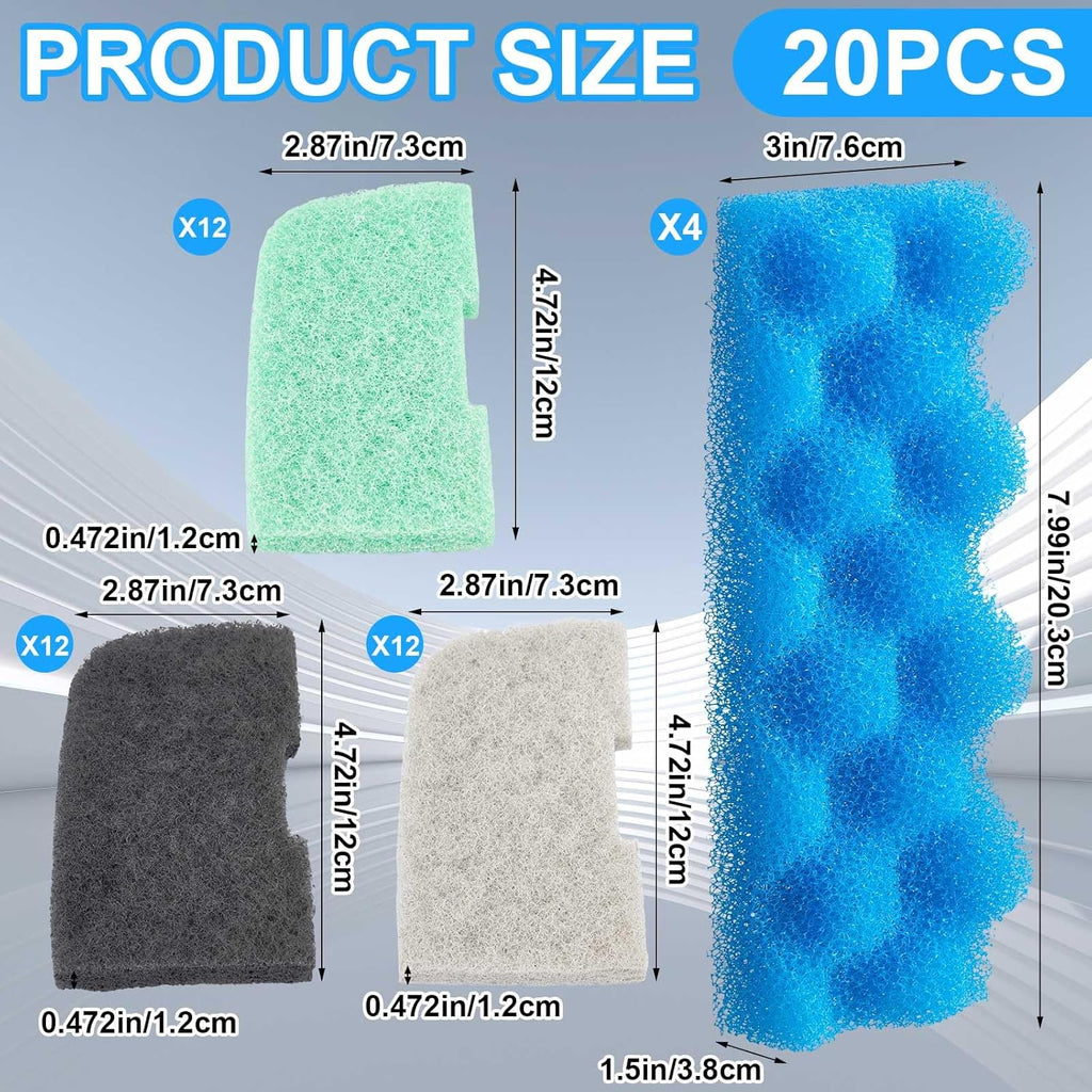 20 Pcs Aquarium Filters Replacement Filter Media Kits Compatible with Fluval 306/307, Including 2 Biological Foams, 6 Ammonia / 6 Phosphate / 6 Nitrite Remover