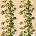 RECUTMS Artificial Hanging Willow Leaves Vine Twigs with Light 2Pc 5.7Ft Fake Silk Green Leaves Ivy Garland Faux Greenery Decoration for Indoor Outdoor Home Wedding Jungle Birthday Party Garden Table
