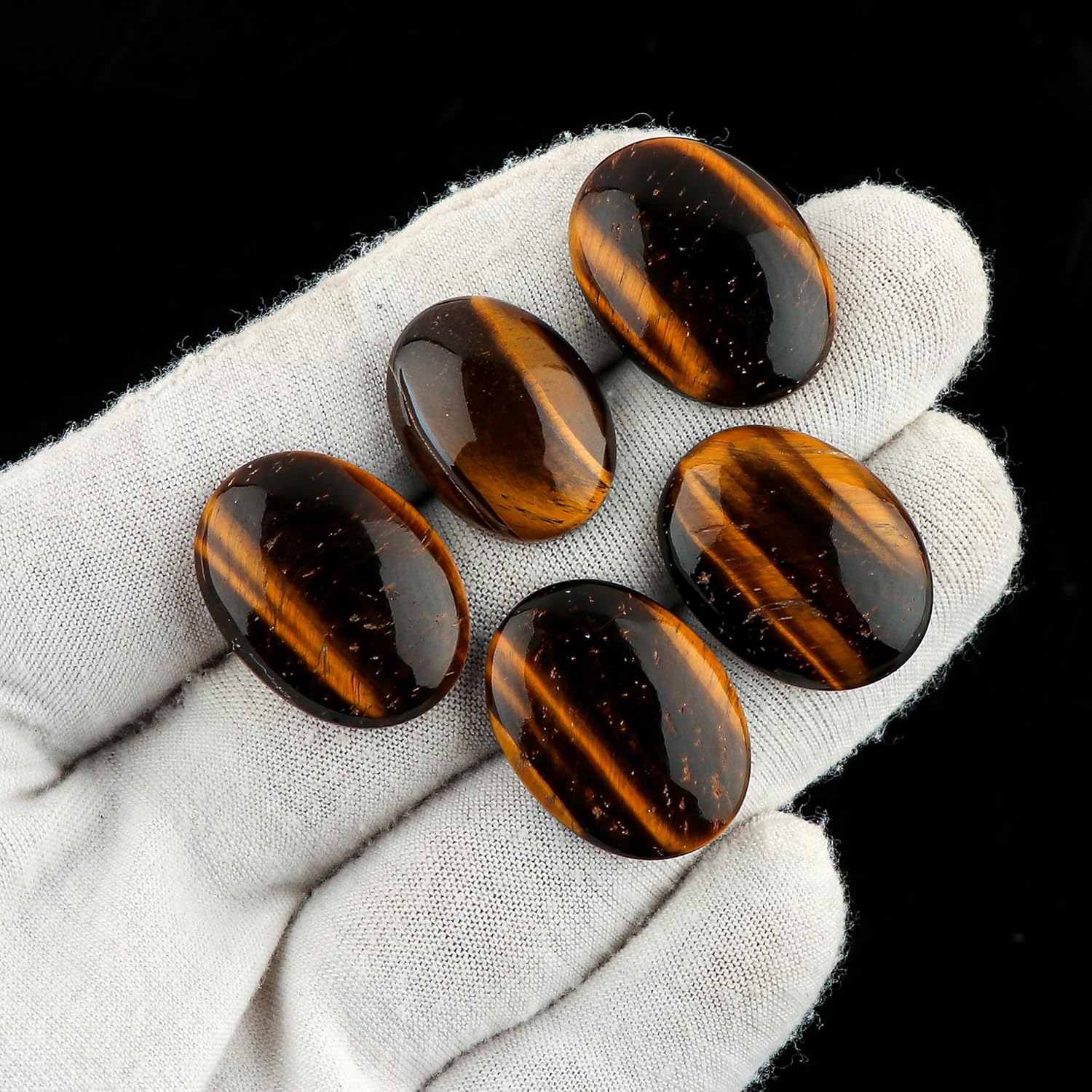 CRYSTALIS Wholesale 5pcs Natural Tiger-Eye Loose Gemstone Bulk Cabochons Jewelry Making Supply, Chakra Healing Polished Stones, Wire Wrapping, DIY, Gem Collection, Oval-Shape