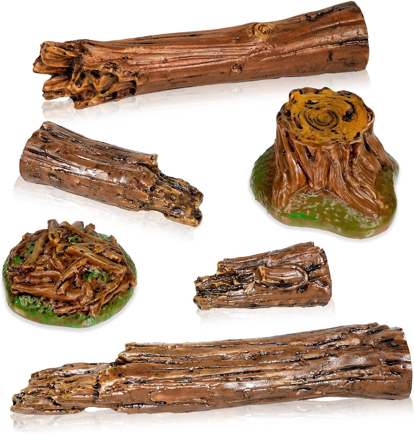 Warmtree Artificial Tree Stump Mini Garden Figurines Stumps Ornaments Miniature Stone Rock Statue for Micro Train Landscape Railway Sand Table, Pack of 6