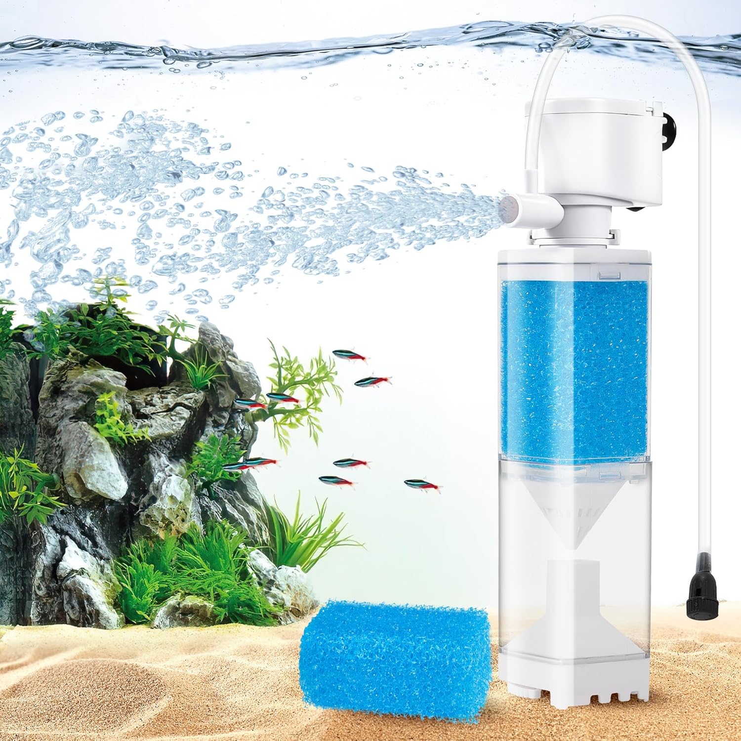 Aquarium Filter, Internal Fish Tank Filters for 10-20 Gallon Aquariums, Adjustable Flow & Wavemaker, Isolate Impurities, Ultra-Quiet Water Circulation