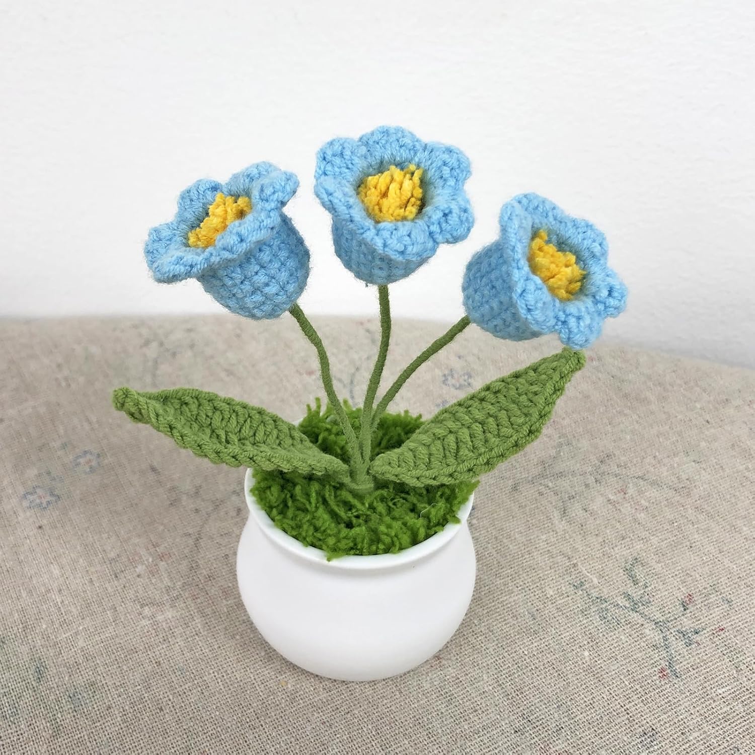 Crochet Flowers Cute Little Potted Flower, Gift for Birthday, Teacher’s Day, Graduation, Anniversary, Christmas, Decor for Car Dashboard,Home Office Decoration (Blue Lily of The Valley)