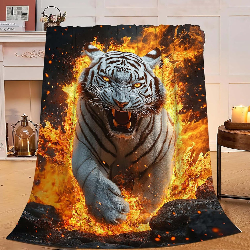 White Tiger Throw Blanket White Tiger Animal Blanket Gifts for Kids Girls Boys Soft Cozy Warm Plush Fluffy Fuzzy Fleece Blanket Birthday Festival Decor 40''X50''