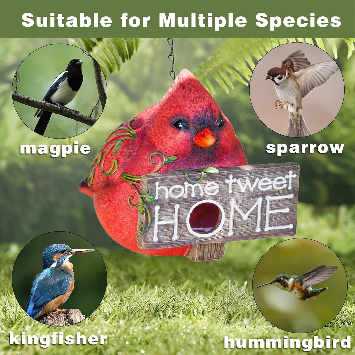 Topadorn Bird Houses for Outdoors Wild Bird Nesting, Decorative Resin Bird Houses for Yard Garden Decor