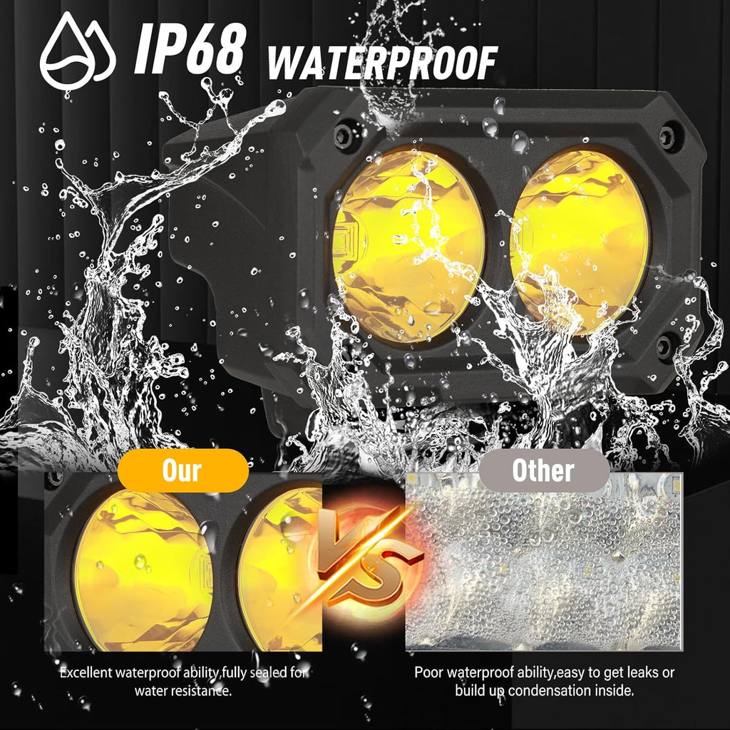 BIGLION.X 4 Inch Amber LED Light Pods, 2Pcs 100W Yellow Offroad Driving Fog Light With 5050 LED 8000LM Spot & Flood Combo Beam Square Pod With Wiring Harness for Truck Pickup 4x4 SUV ATV UTV