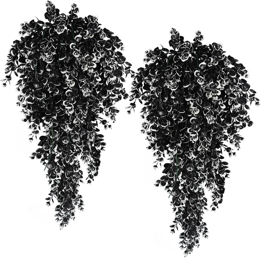 RECUTMS 4 Pcs Artificial Flowers Eucalyptus Leaves Plants Faux for Indoor OutsideWall Garden (Black White)