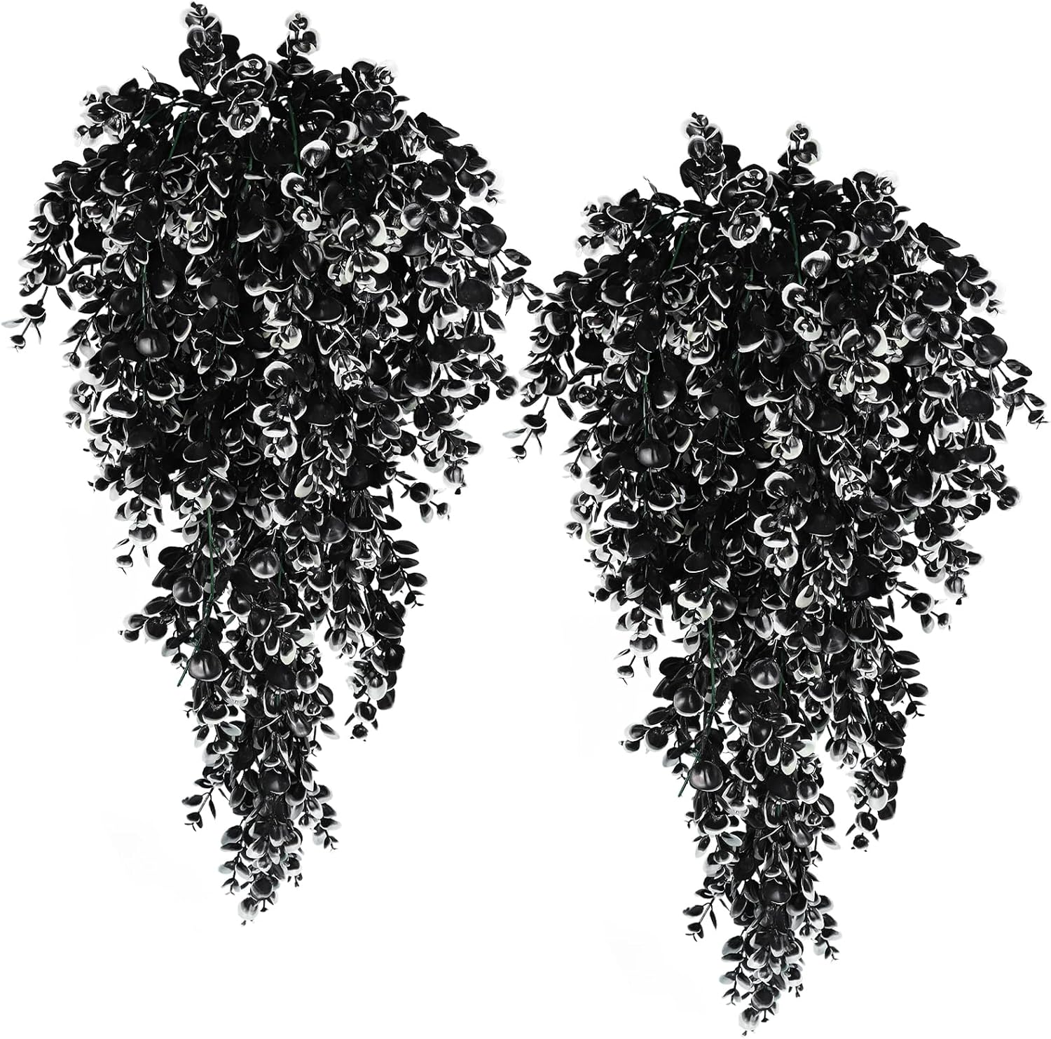 RECUTMS 4 Pcs Artificial Flowers Eucalyptus Leaves Plants Faux for Indoor OutsideWall Garden (Black White)