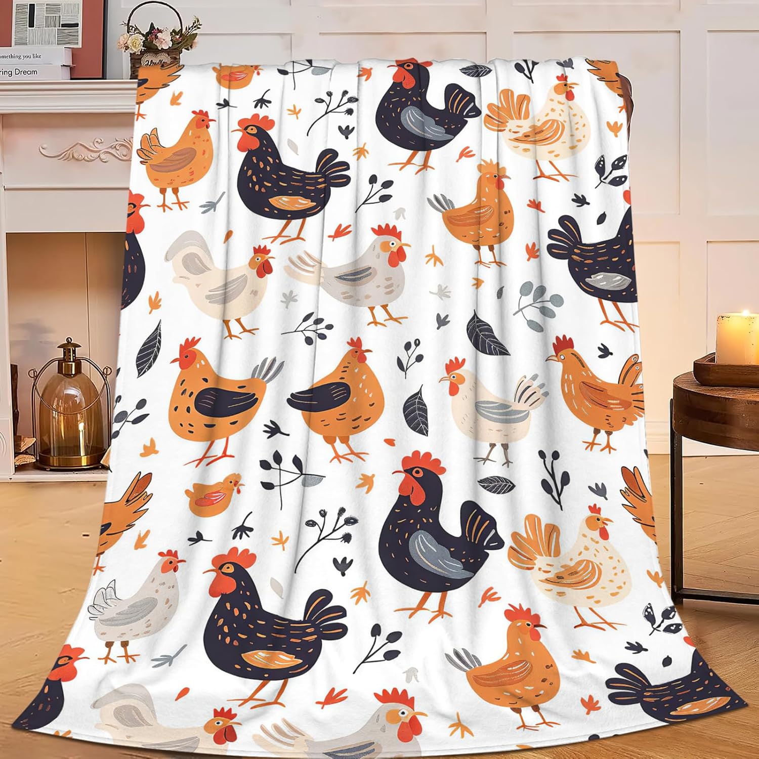 Chicken Blanket Rooster Chicken Throw Blanket Gifts for Kids Girls Boys Adults Women Man Super Soft Cozy Plush Fluffy Fuzzy Fleece Blanket Decor 50''X60''