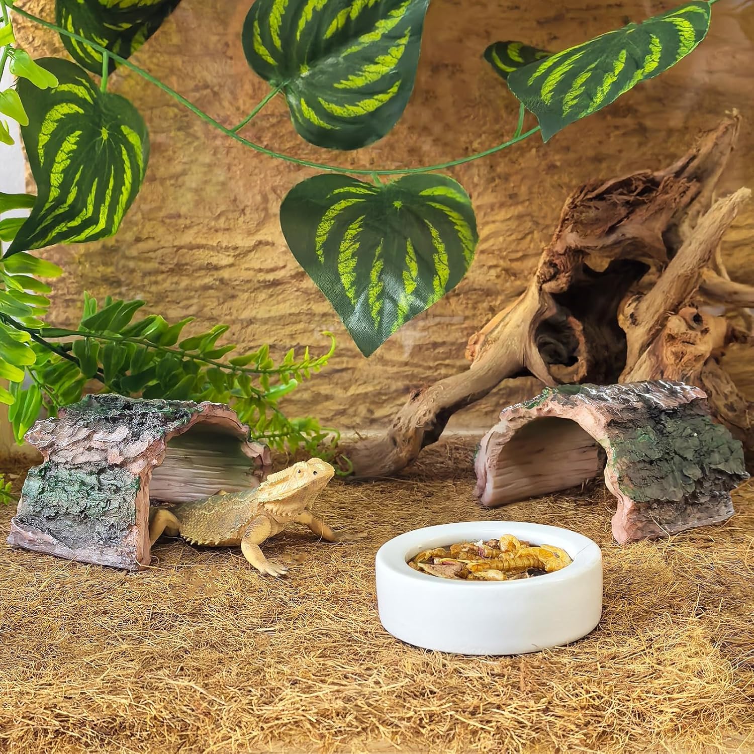 2 Pack Betta Log Resin Hollow Tree Trunk Ornament, Aquarium Hideout Reptile Cave Ornament Terrarium Tank Decoration for Fish Shrimp or Small Reptile Turtle Tarantula Spider Hermit Crab