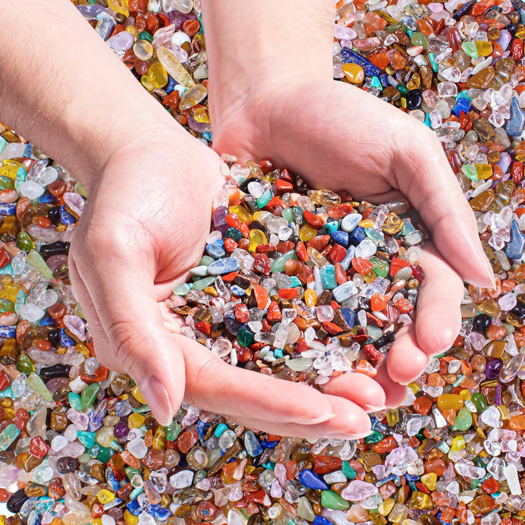 Chakra Crushed Stone Crystal Chips Bulk 0.88 Lb, Tumbled Healing Gemstones Rocks Quartz Pieces Irregular Shaped Decorative Vase Fillers Aquarium Gravel Rocks