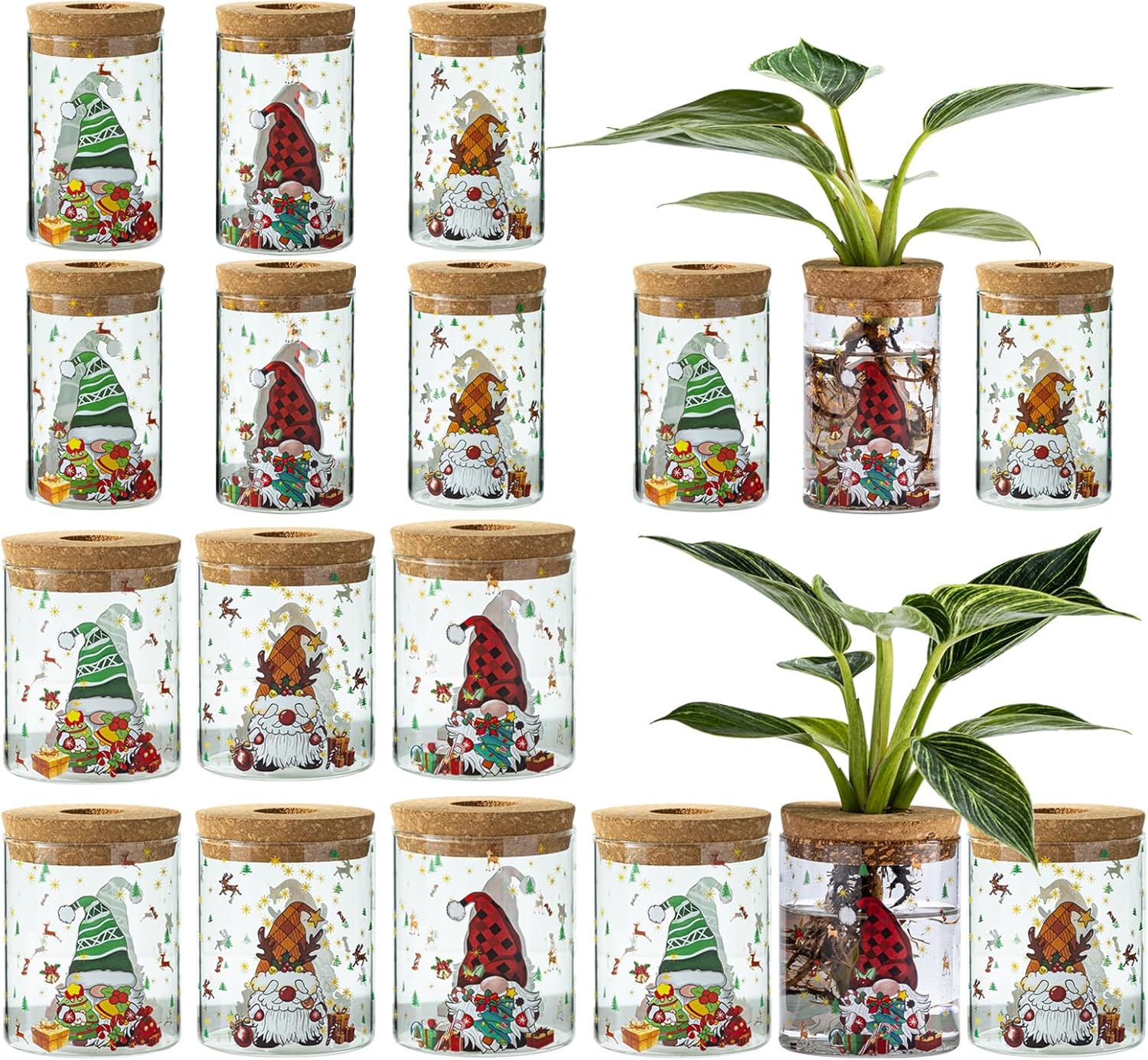Christmas Vases, 2 Sizes Propagation Jars with Christmas Decorations Patterns, Desktop Glass Hydroponic Planter for Plant Cuttings, for Plant Lovers (18)