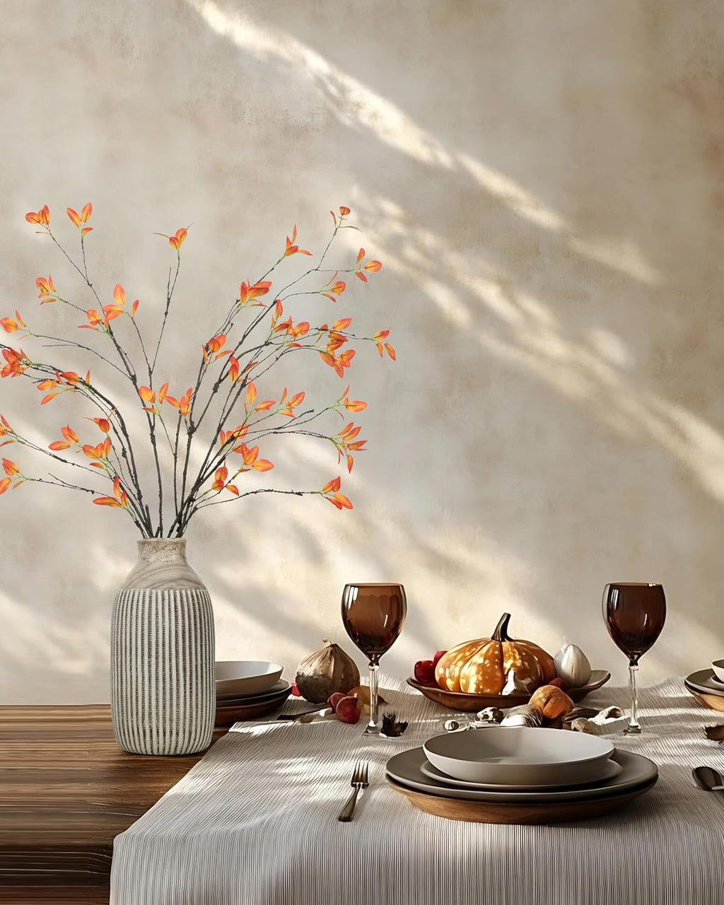 DuHouse 24" 5Pcs Artificial Ficus Branches Artificial Fall Greenery Stems Branches for Vase Filler Home Decor Table Centerpieces Garden Decoration(Orange)