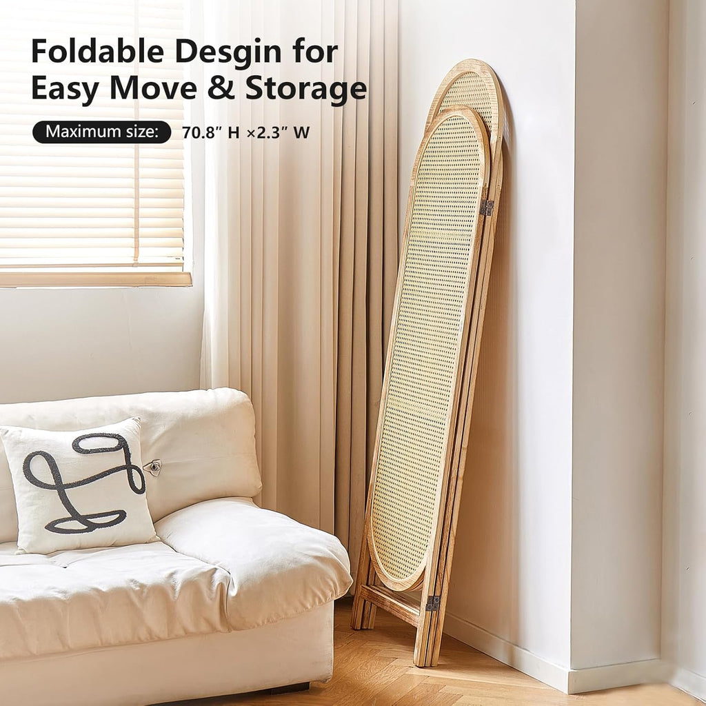 Room Divider 3 Panels, Hand-Woven Rattan Room Divider Wall, Foldable Wood Divider Screen, Creative Divider Wall, Folding Privacy Screens, Unique Design Privacy Divider Panel (Natural)