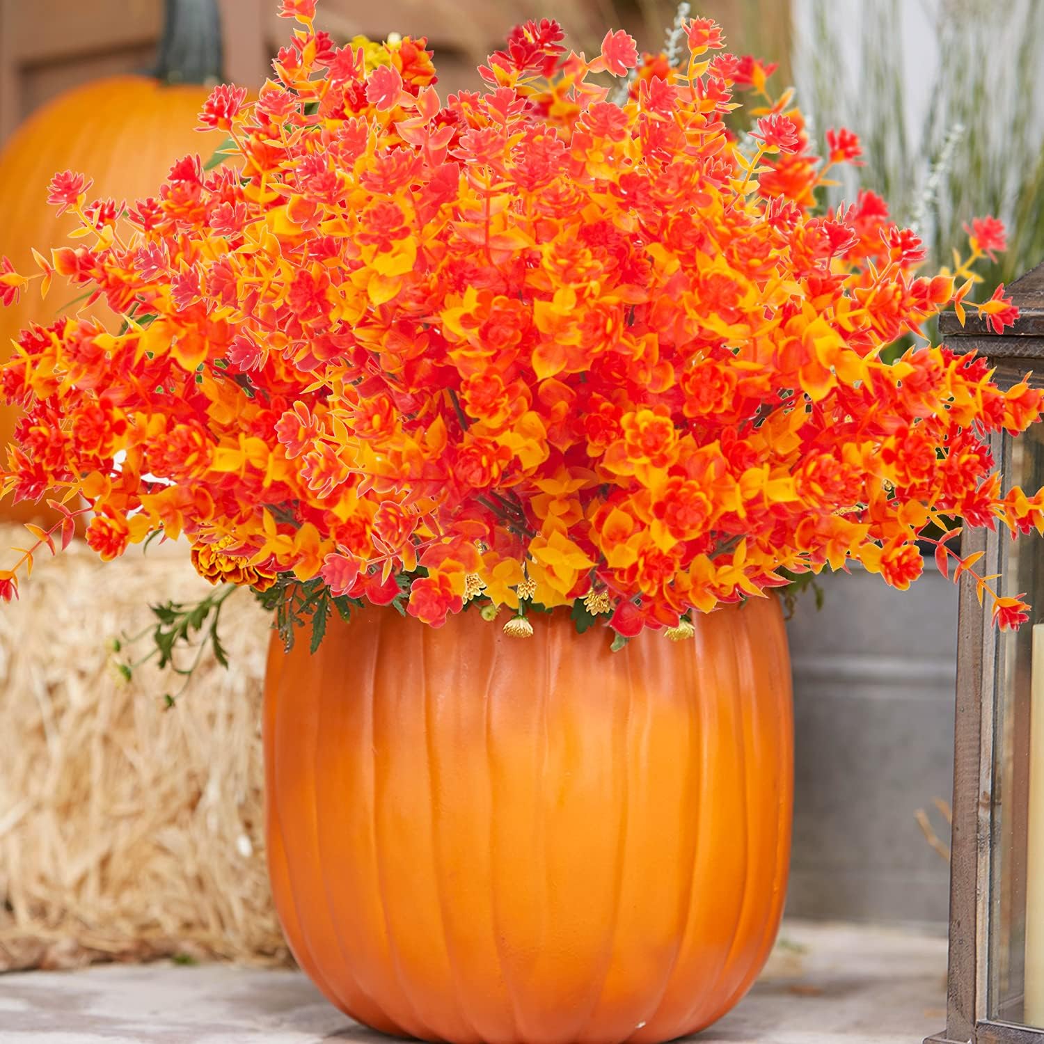 Artificial Fall Flowers, Fake Outdoor UV Resistant Autumn Plants for Home Kitchen Christmas Festival Thanksgiving Autumns Decoration(Gold Yellow)