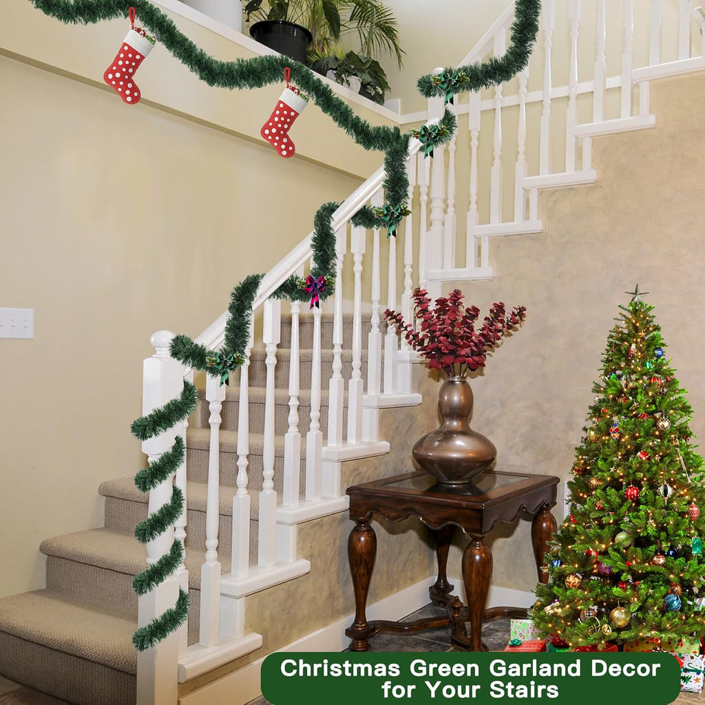 50 Feet Christmas Garland Greenery Christmas Decor, Artificial Pine Garlands Xmas Decorations for Stairs Mantle Fireplace Home Party Holiday Soft Green Garland Christmas Decoration Indoor Outdoor