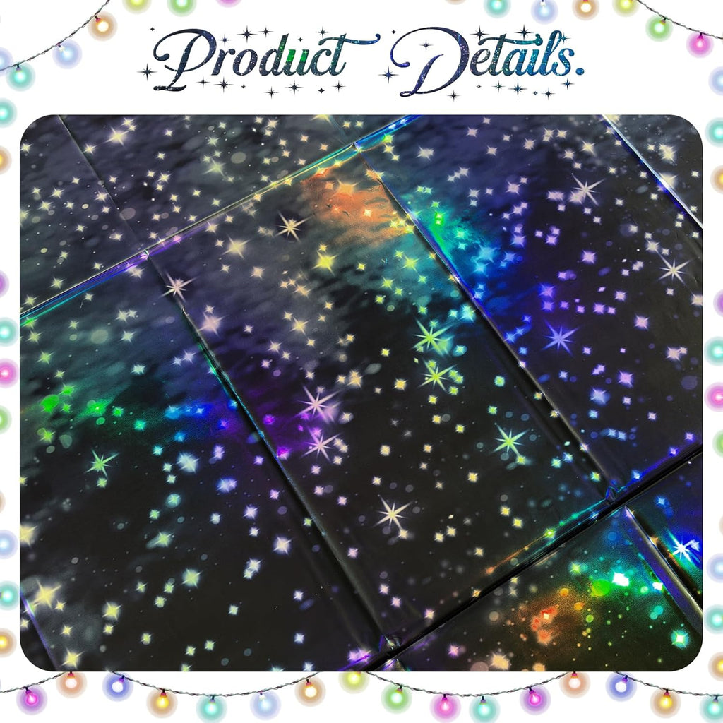 2 Pack Iridescent Galaxy Holography Tablecloth, 54'' x 108'' Color-Shifting Space Table Cover with Reflective Stars, Disposable Plastic, Waterproof & Durable for Starry Night, Birthday, Party Décor