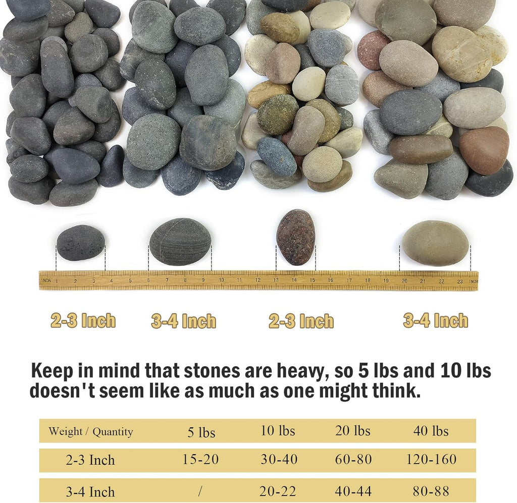 10 lbs River Rocks, 2-3 Inch Natural Pebbles for Plants, Landscaping, Garden, Aquarium, Backyard and Indoor Water Fountains