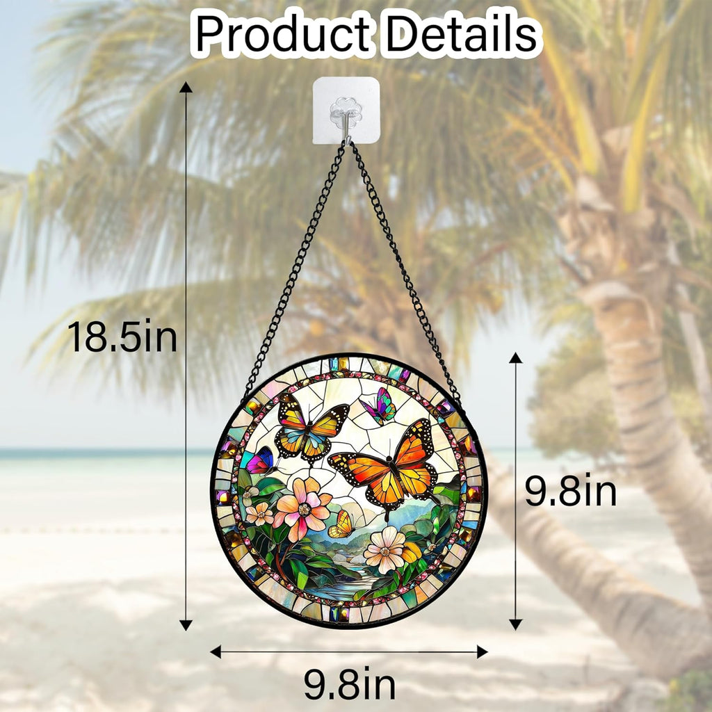 Stained Glass Window Hanging, Butterflies Flying in The Sky Suncatcher for Doors Home Sun Catchers Decoration and Christmas, Mother's Day Birthday Gifts for Women, Men, and Mom 9.8 in
