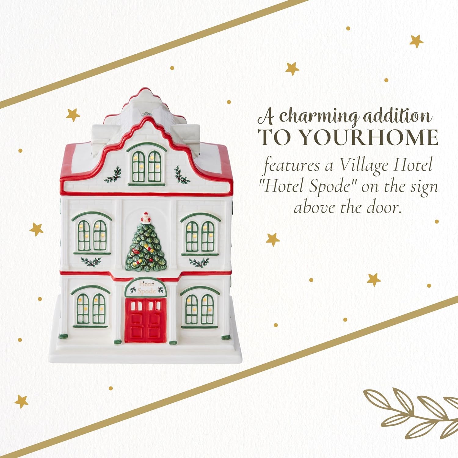 Spode Christmas Tree Miniature Village Figural Decoration, LED Lighted Holiday Village Set, Ceramic Holiday Decor - Timeless Dolomite Collectible for Indoor Display (Hotel)