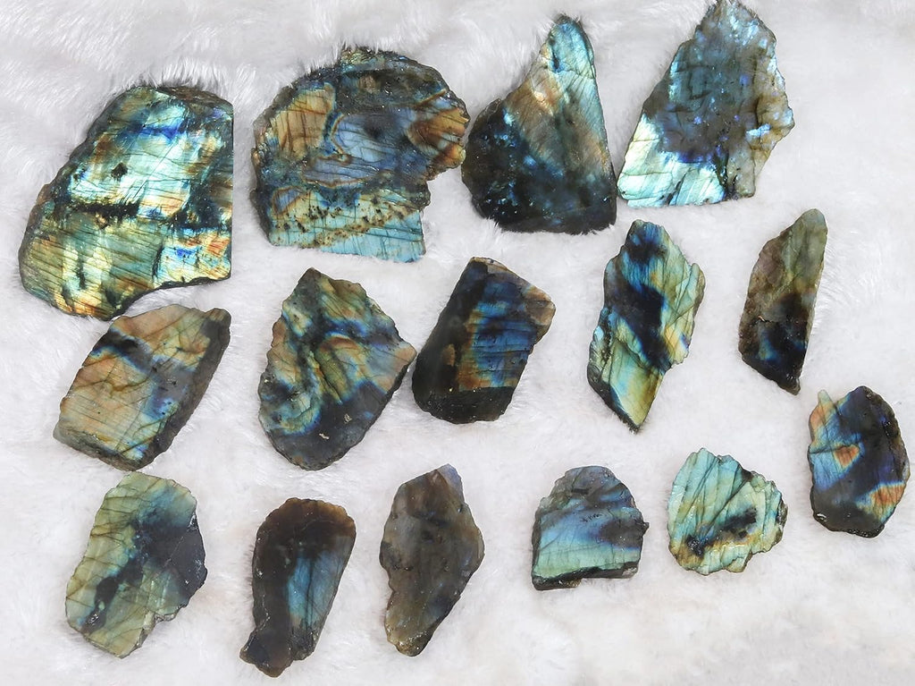 Crocon 1LB Labradorite Bulk Polished Slice Natural Stone Raw Rough Gemstone Mining Chakra Stone Balancing Reiki Healing Good Luck Home Office Decoration DIY Project Gifts