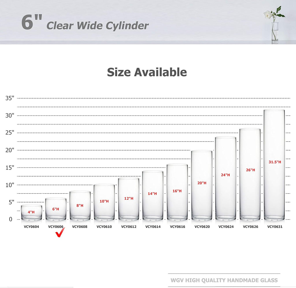 WGV Cylinder Vase, Width 6", Height 6", Clear Glass Container Terrarium Candle Holder for Wedding Centerpiece, Party Event, Home Office Decor, 1 Piece
