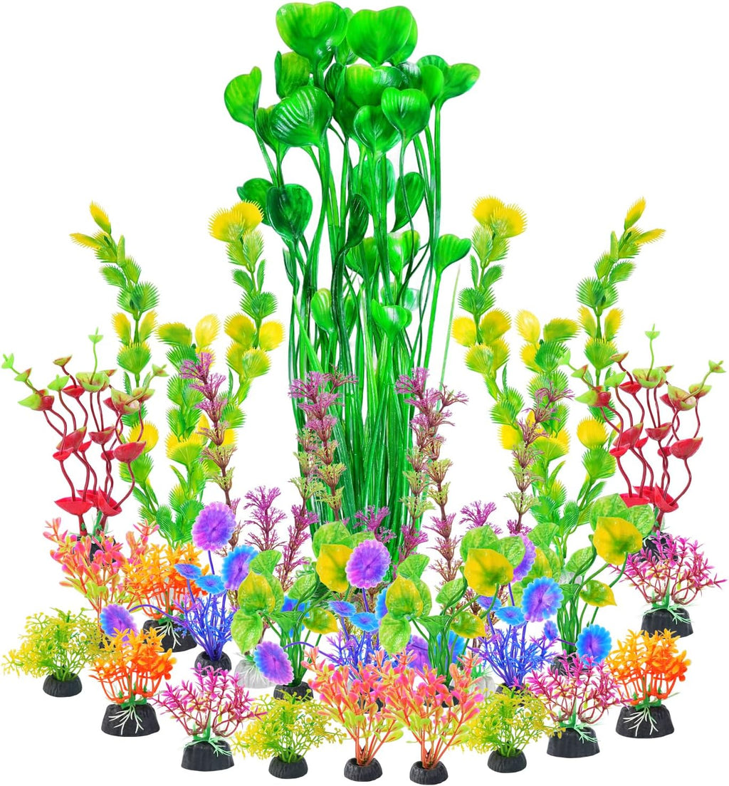 AQUANEAT 26pcs Artificial Fish Tank Plants, Multi Color Plastic Aquarium Accessories