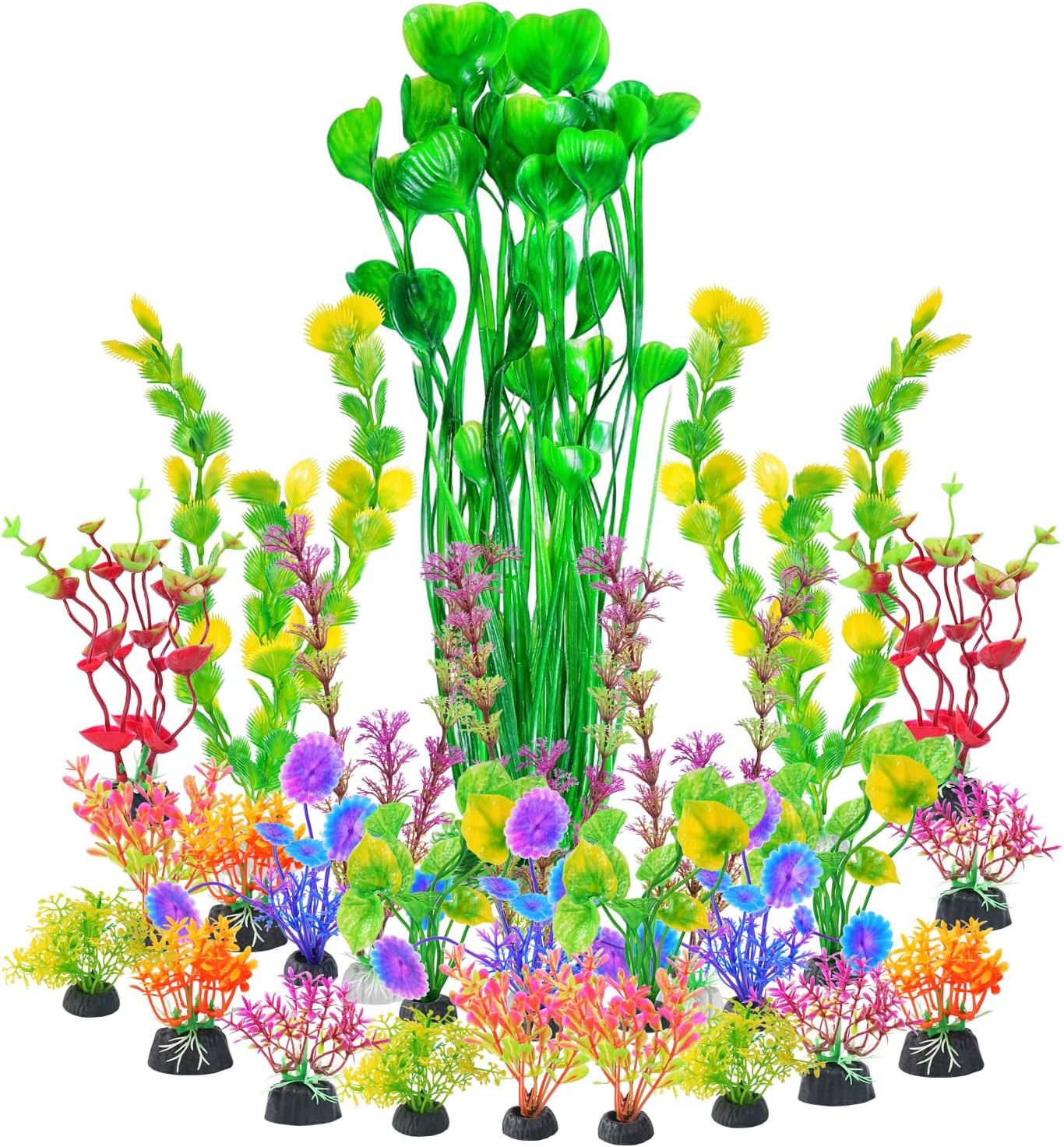 AQUANEAT 26pcs Artificial Fish Tank Plants, Multi Color Plastic Aquarium Accessories